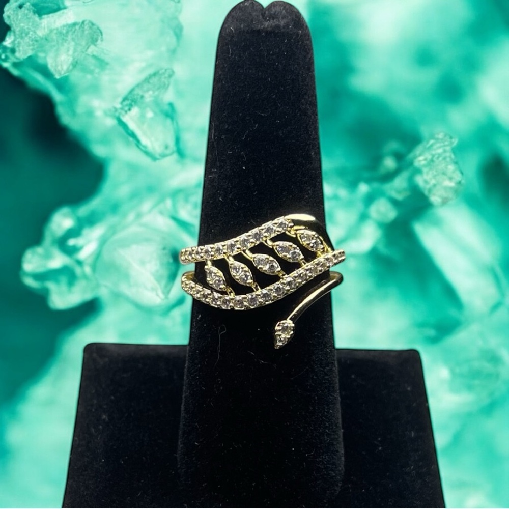 18K Gold Plated CZ Leaf Ring